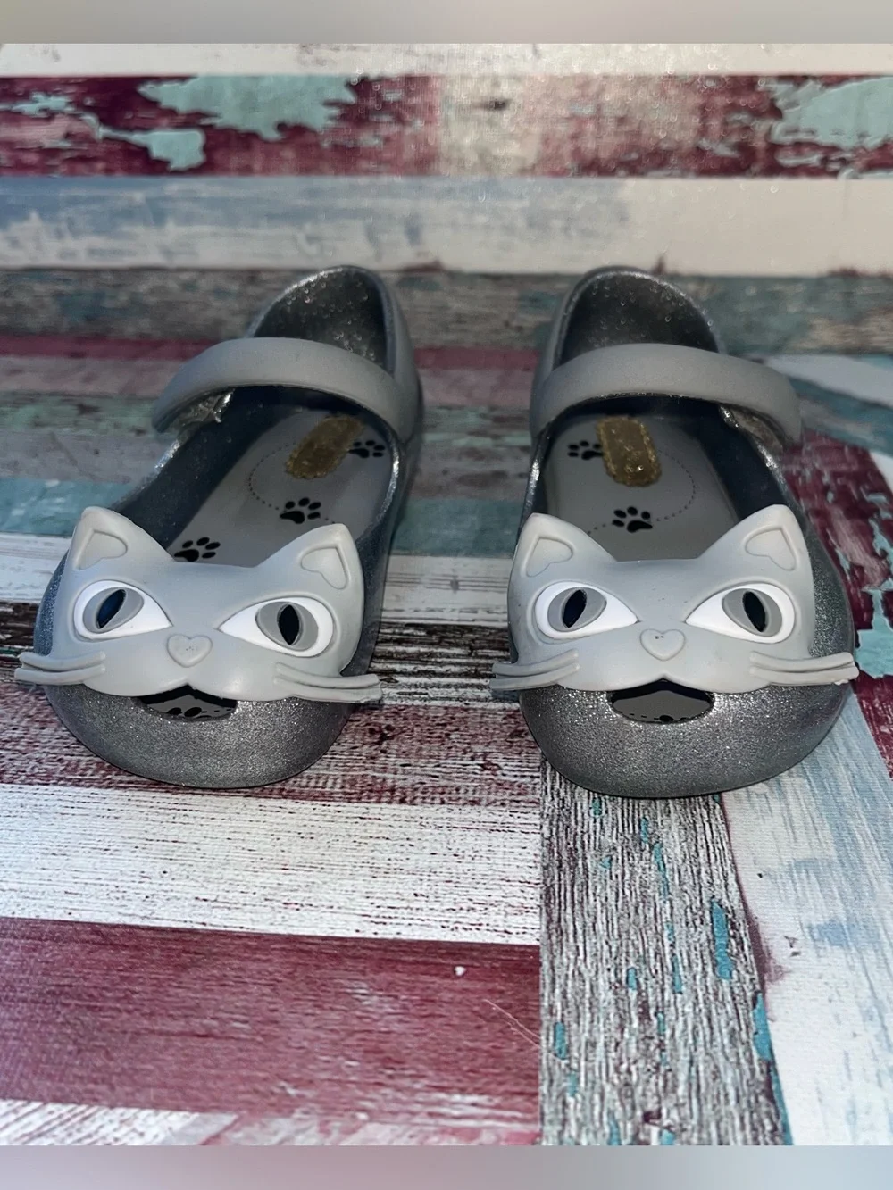 Mini Melissa Ultra Girl II Alice W Mary Jane Flats Sandals Cats EUC SZ 7 Toddler